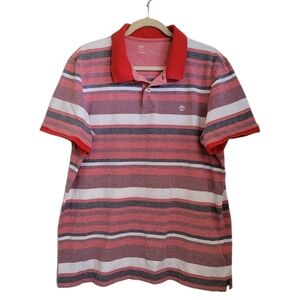 Timberland Polo Shirt Mens XL Red Stripe Short Sleeve